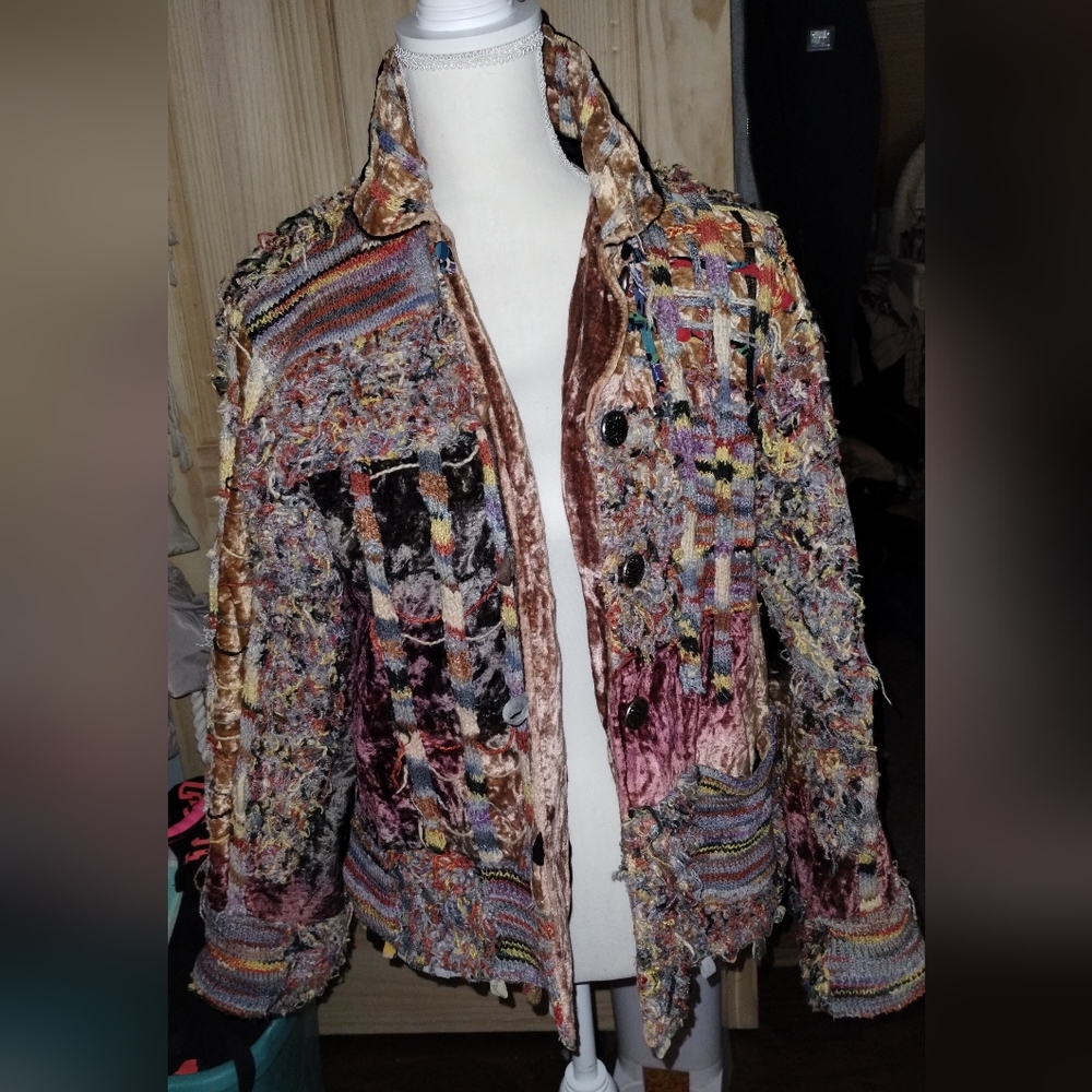 VINTAGE Chicos size small patchwork boho blazer jacket